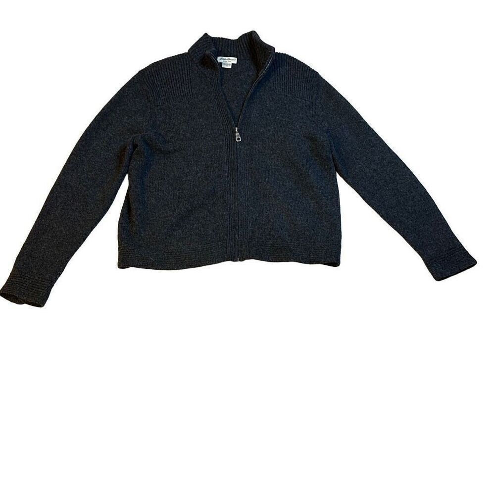 Women's Eddie Bauer Grey Long Sleeve Knitted Pure Lambswool Zip Up Jacket Size X